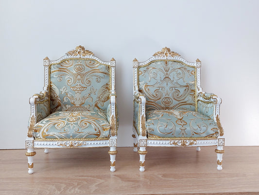 Reserved - 1/4 classic armchair white & pale blue Louis XVI style, 2 pcs