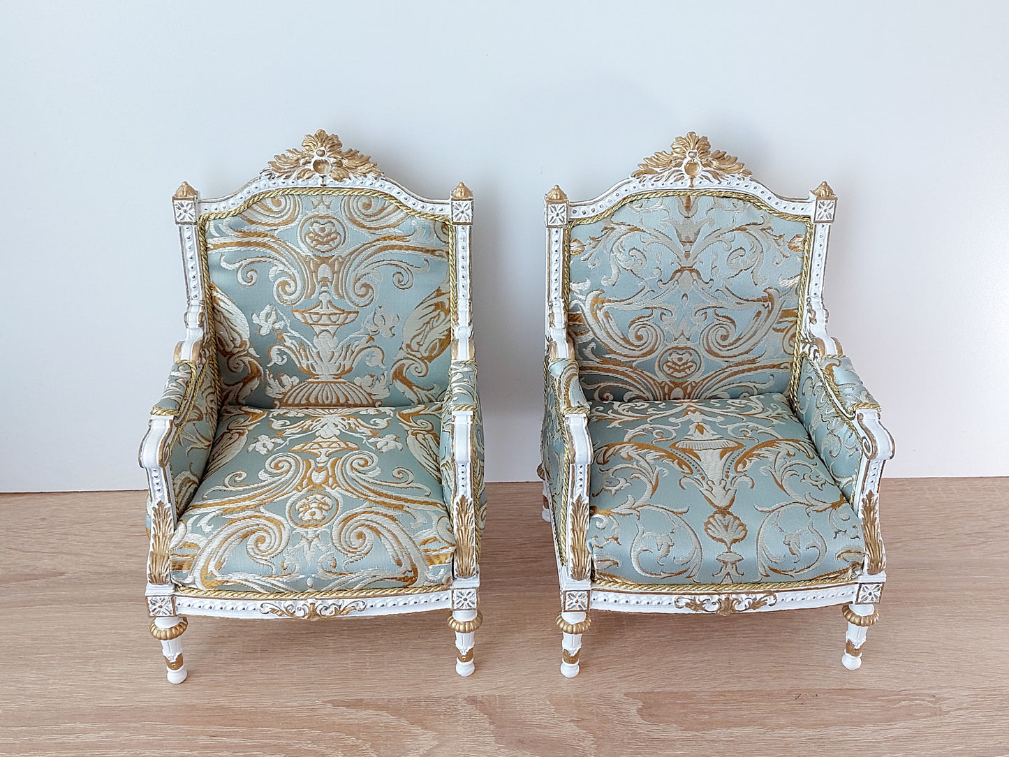 Reserved - 1/4 classic armchair white & pale blue Louis XVI style, 2 pcs