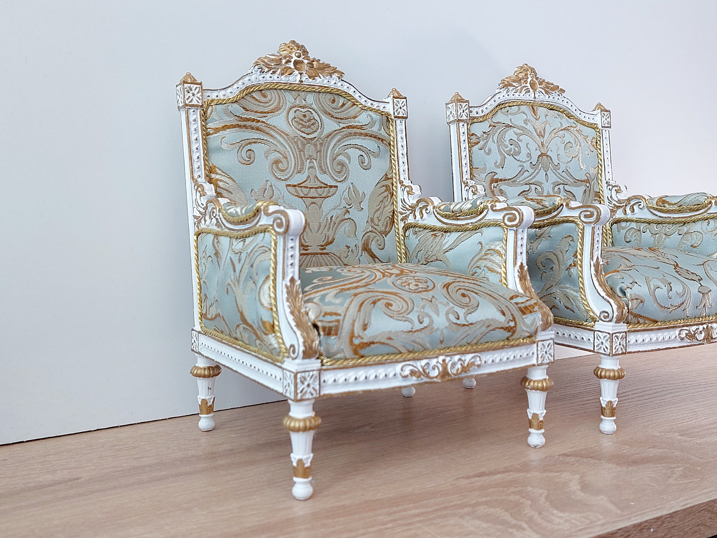 Reserved - 1/4 classic armchair white & pale blue Louis XVI style, 2 pcs