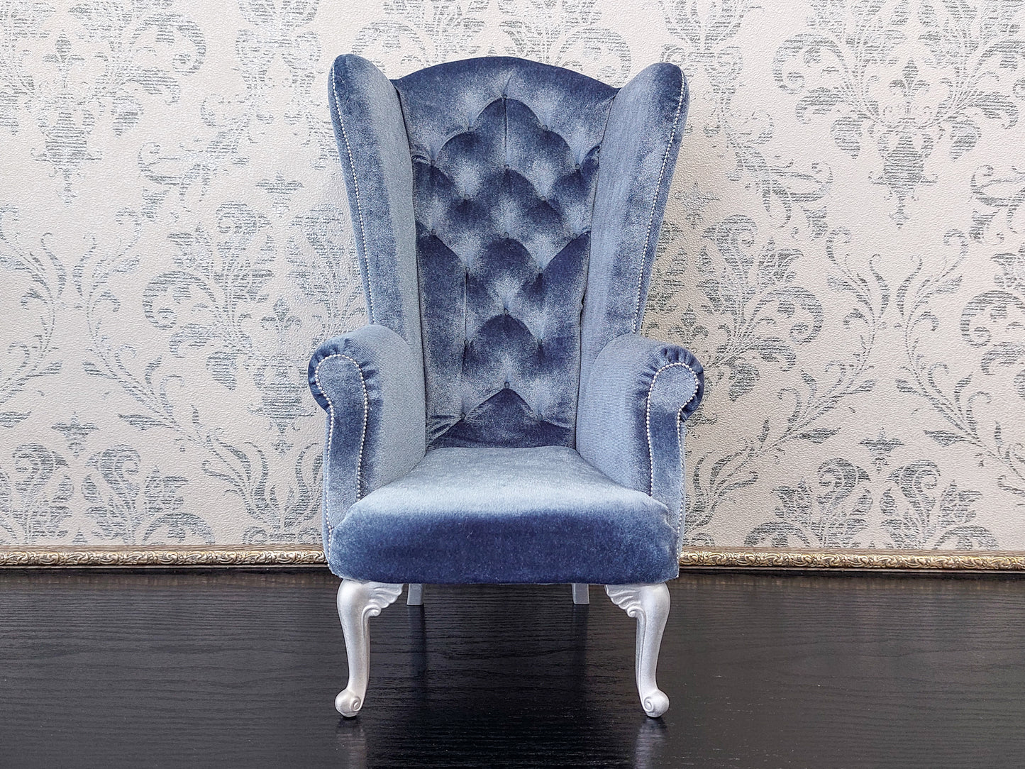Reserved - Chaise lounge wave, Chesterfield queen, blue gray velvet