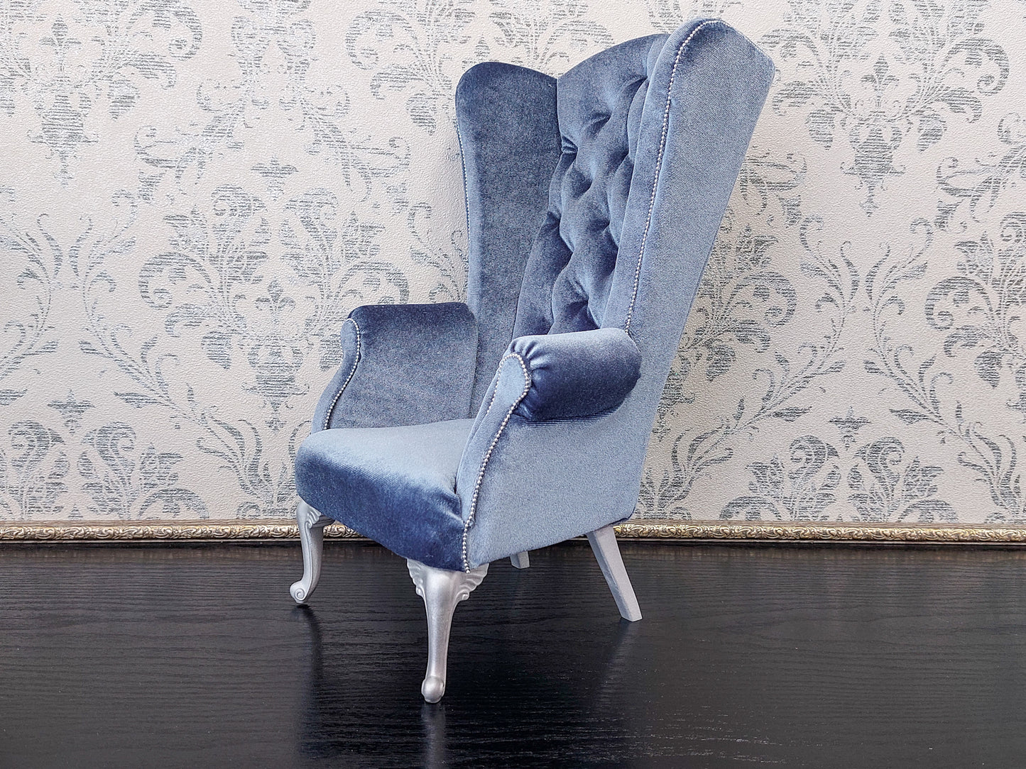 Reserved - Chaise lounge wave, Chesterfield queen, blue gray velvet