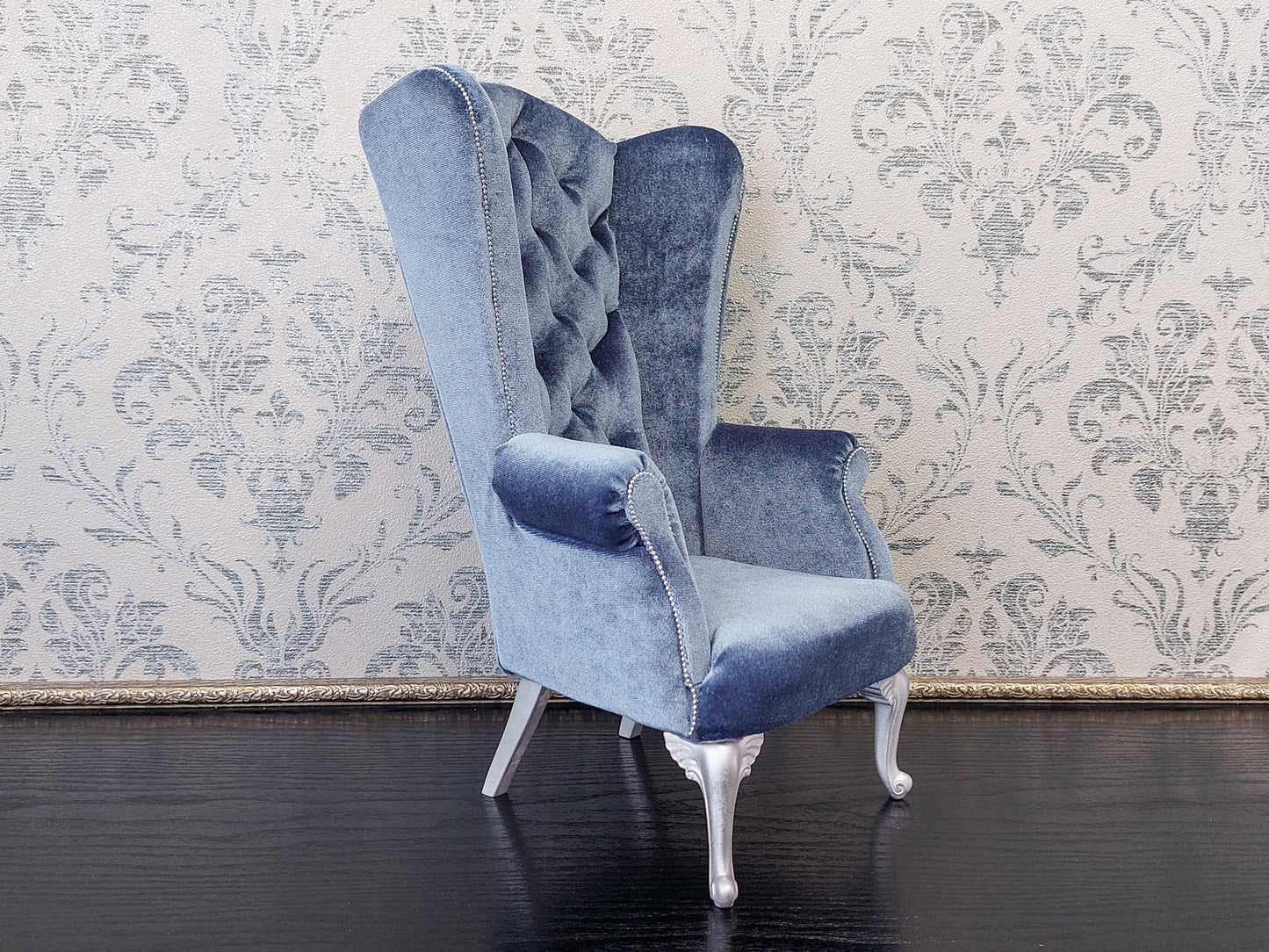 Reserved - Chaise lounge wave, Chesterfield queen, blue gray velvet