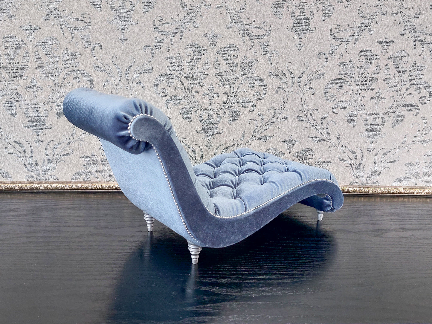 Reserved - Chaise lounge wave, Chesterfield queen, blue gray velvet
