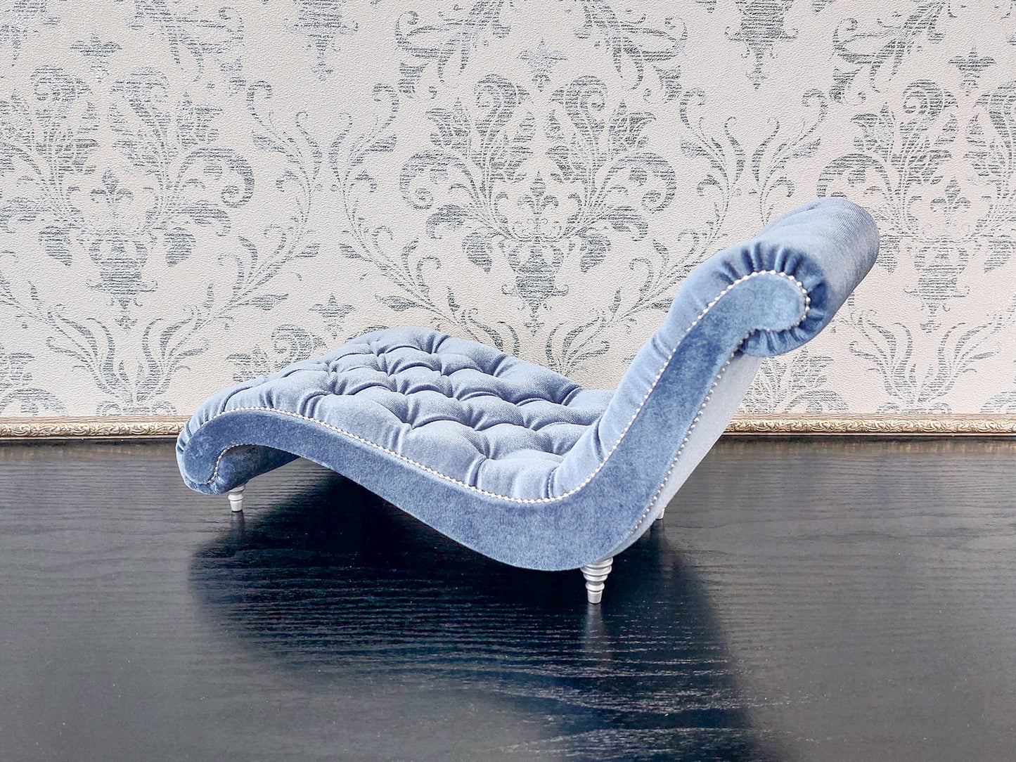 Reserved - Chaise lounge wave, Chesterfield queen, blue gray velvet