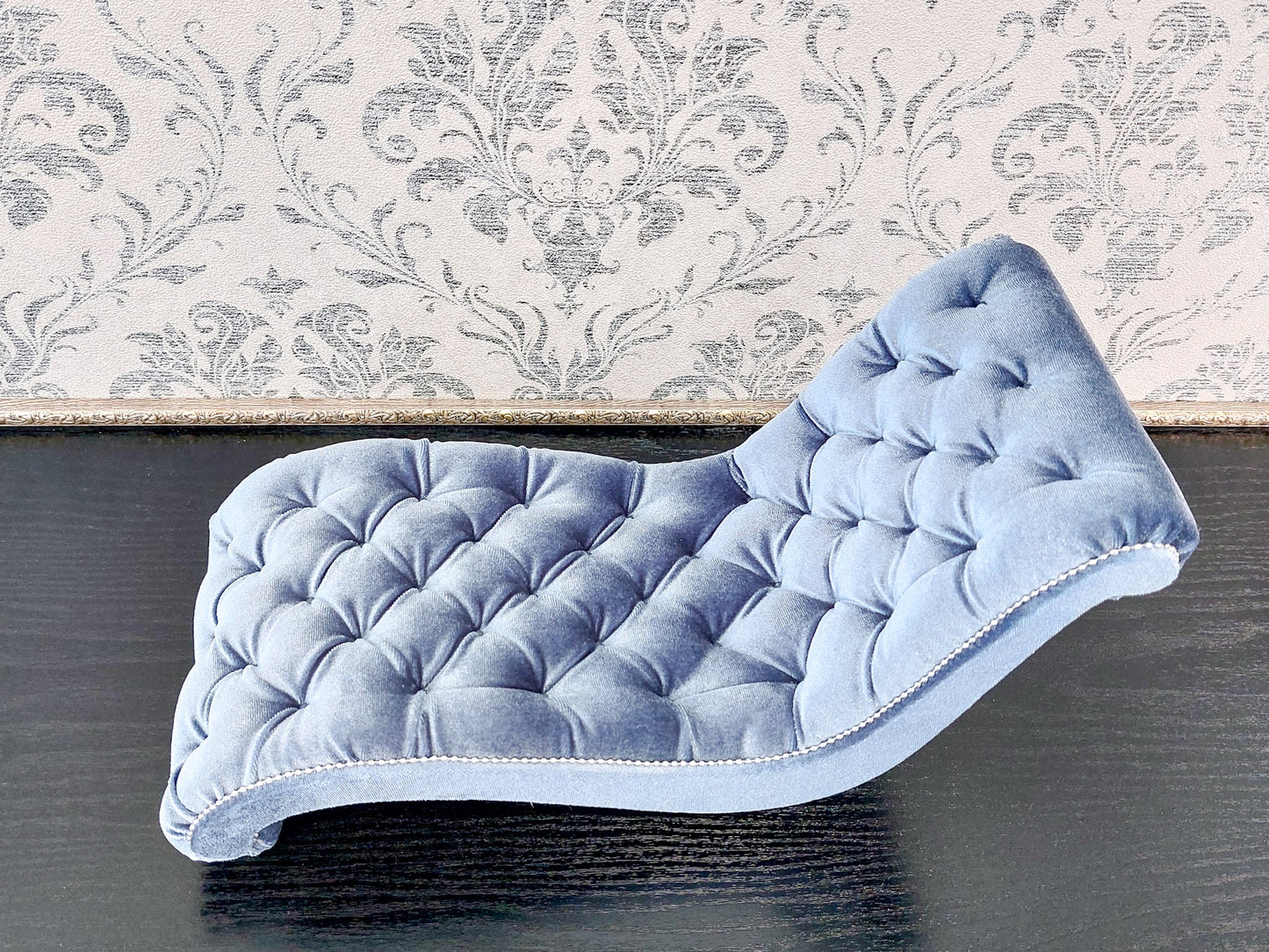 Reserved - Chaise lounge wave, Chesterfield queen, blue gray velvet