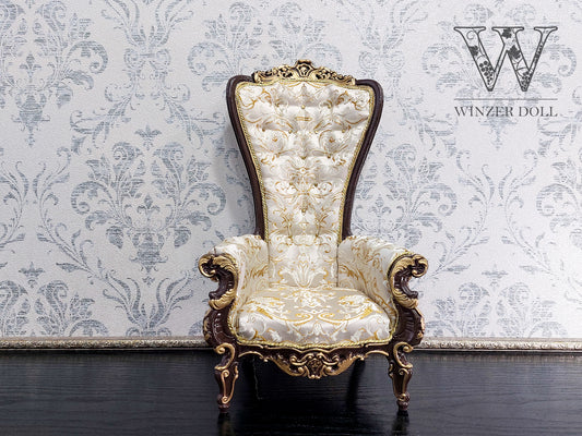Baroque throne for dolls, brown & beige