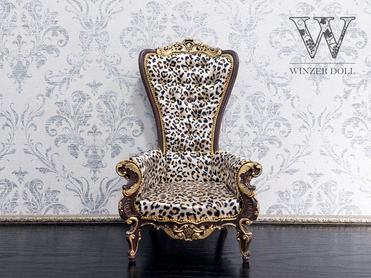 Baroque throne for dolls, brown & leopard print