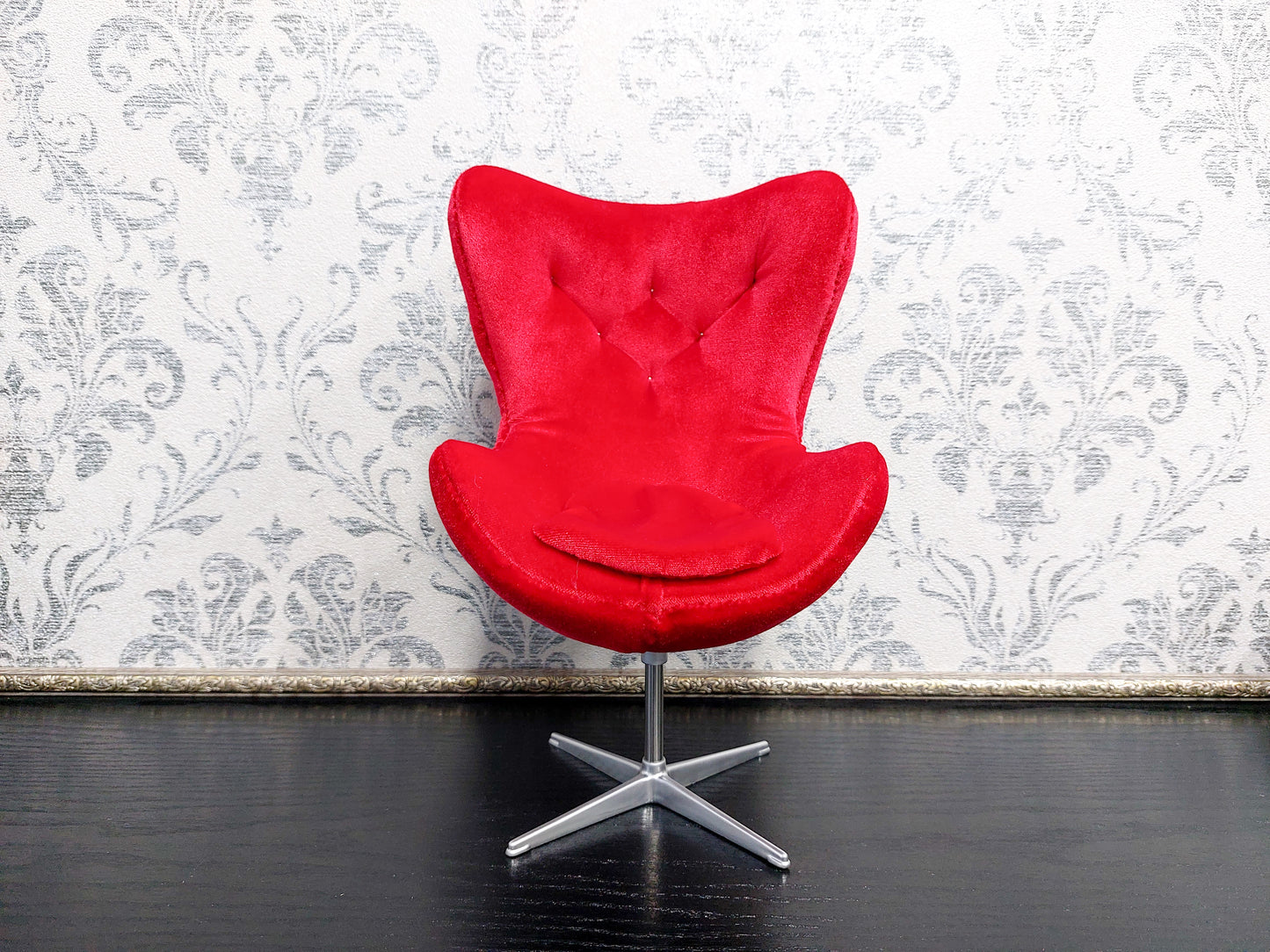 Egg chair, red velvet