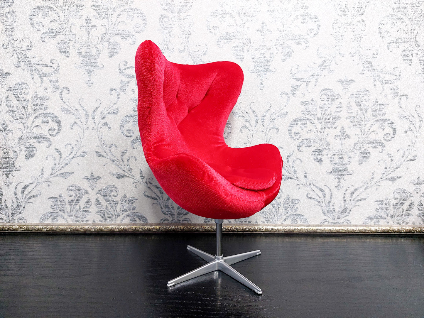 Egg chair, red velvet