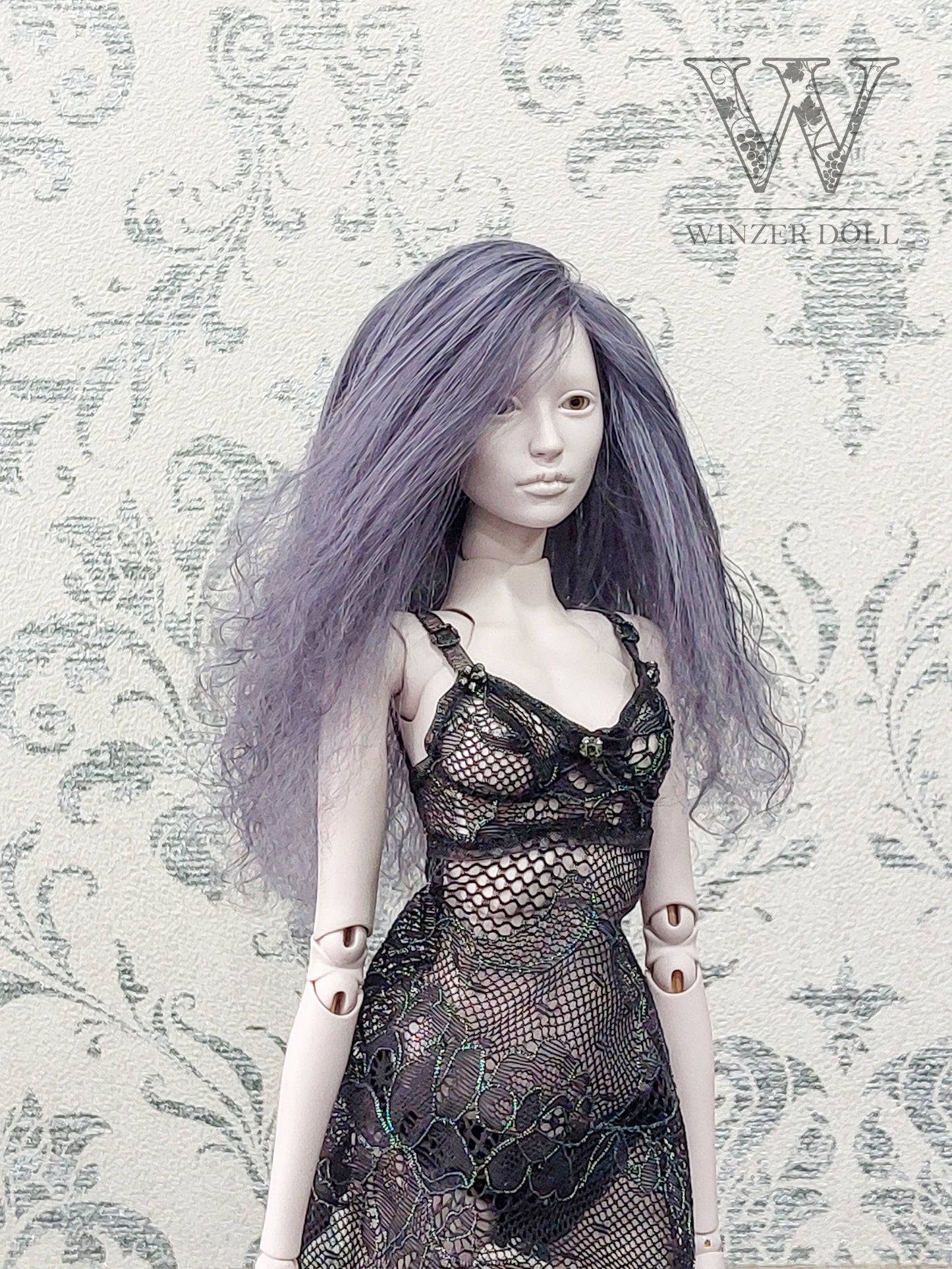 Wig wavy, gray purple, lamb fur