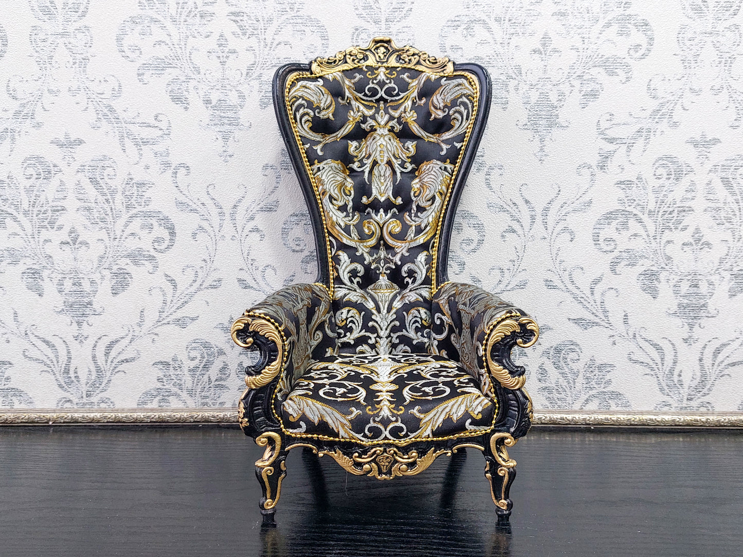 Baroque throne for dolls, black