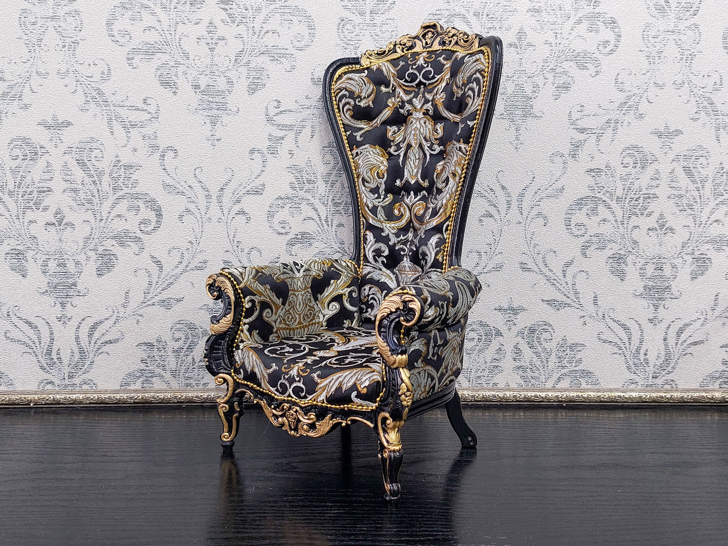 Baroque throne for dolls, black