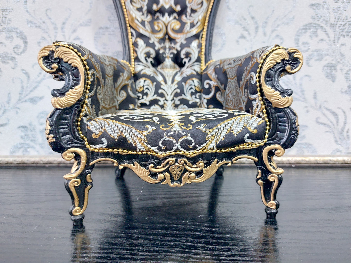 Baroque throne for dolls, black