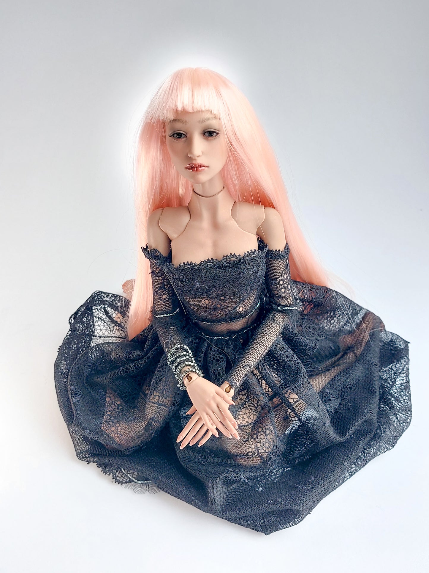 Wig long, pink, synthetic silk