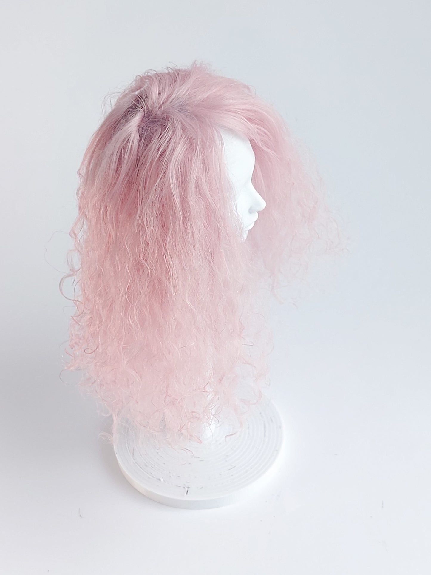 Wig wavy, pink, lamb fur