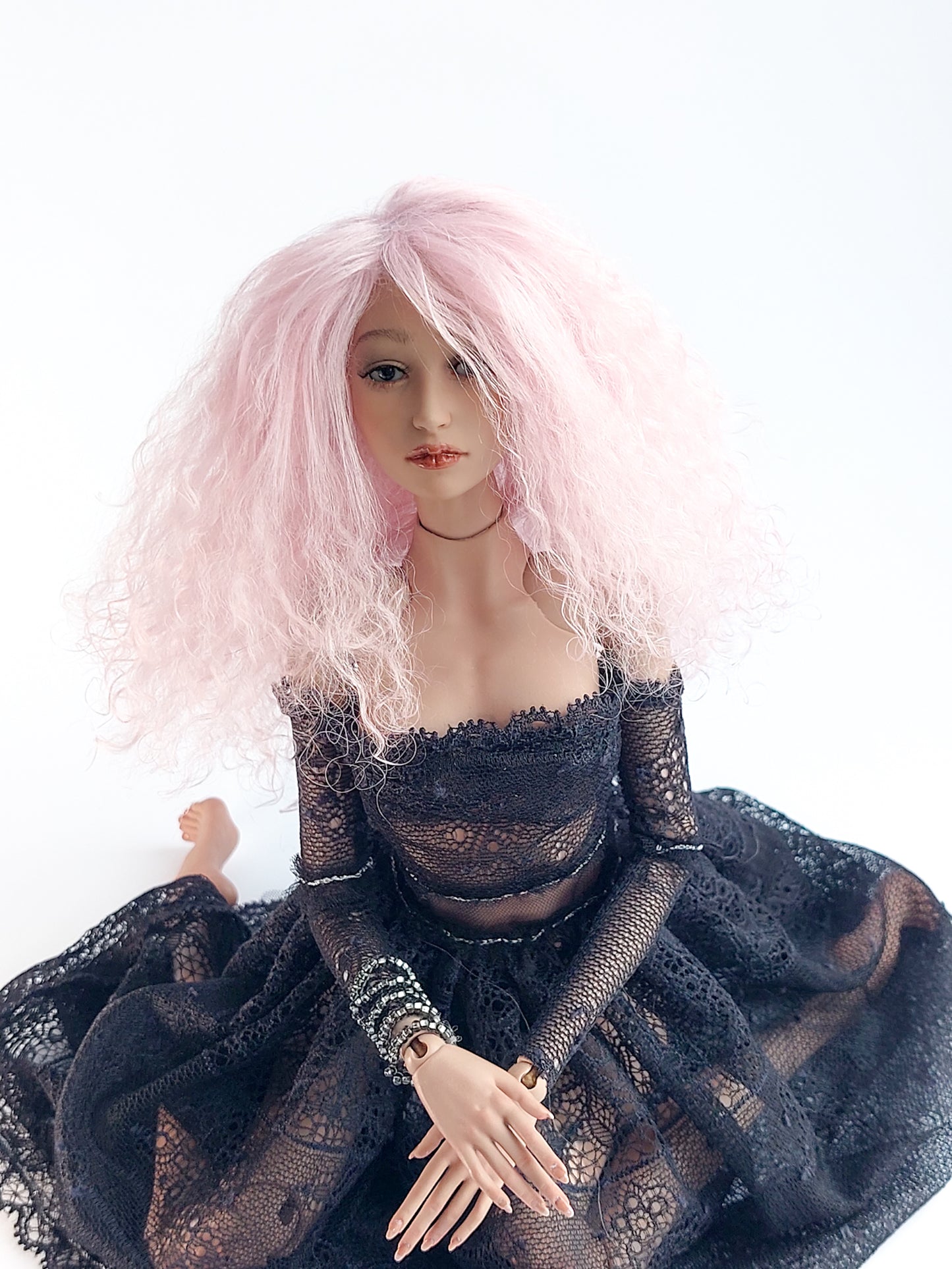 Wig wavy, pink, lamb fur