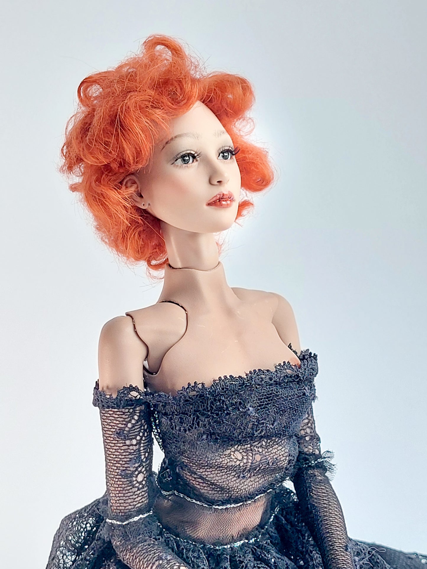 Wig wavy short, red, lamb fur