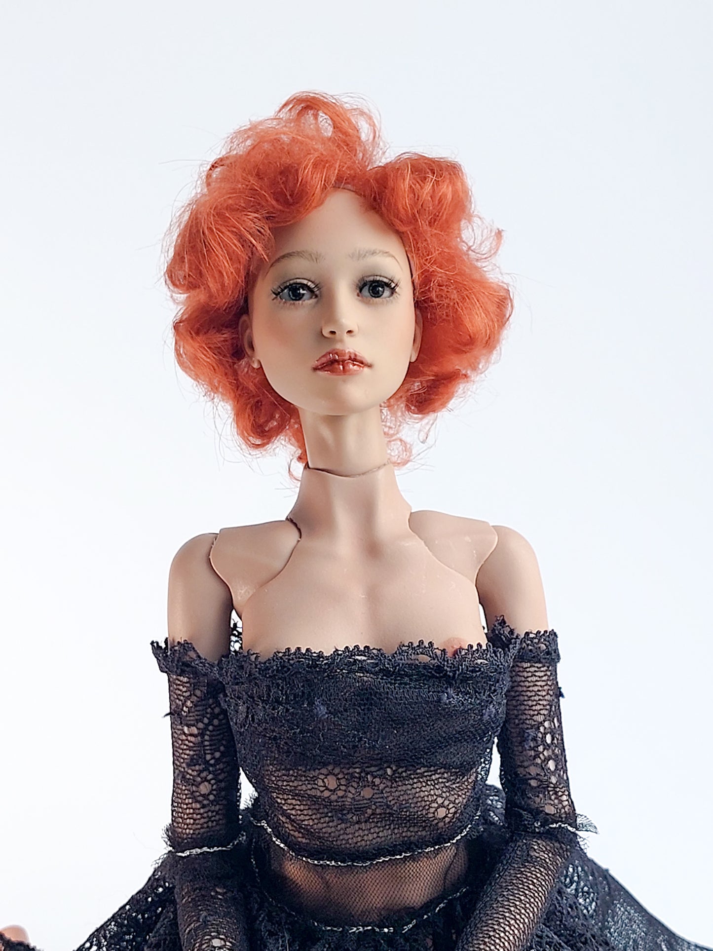 Wig wavy short, red, lamb fur