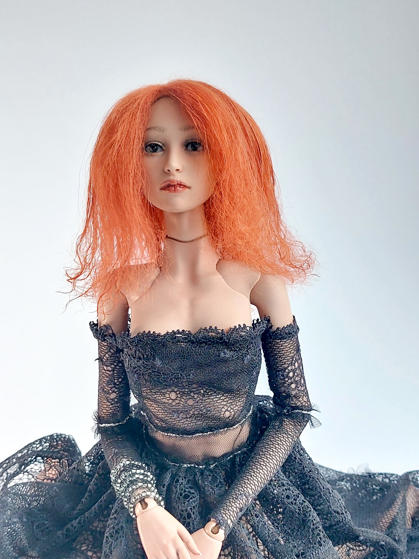 Wig wavy, red, lamb fur