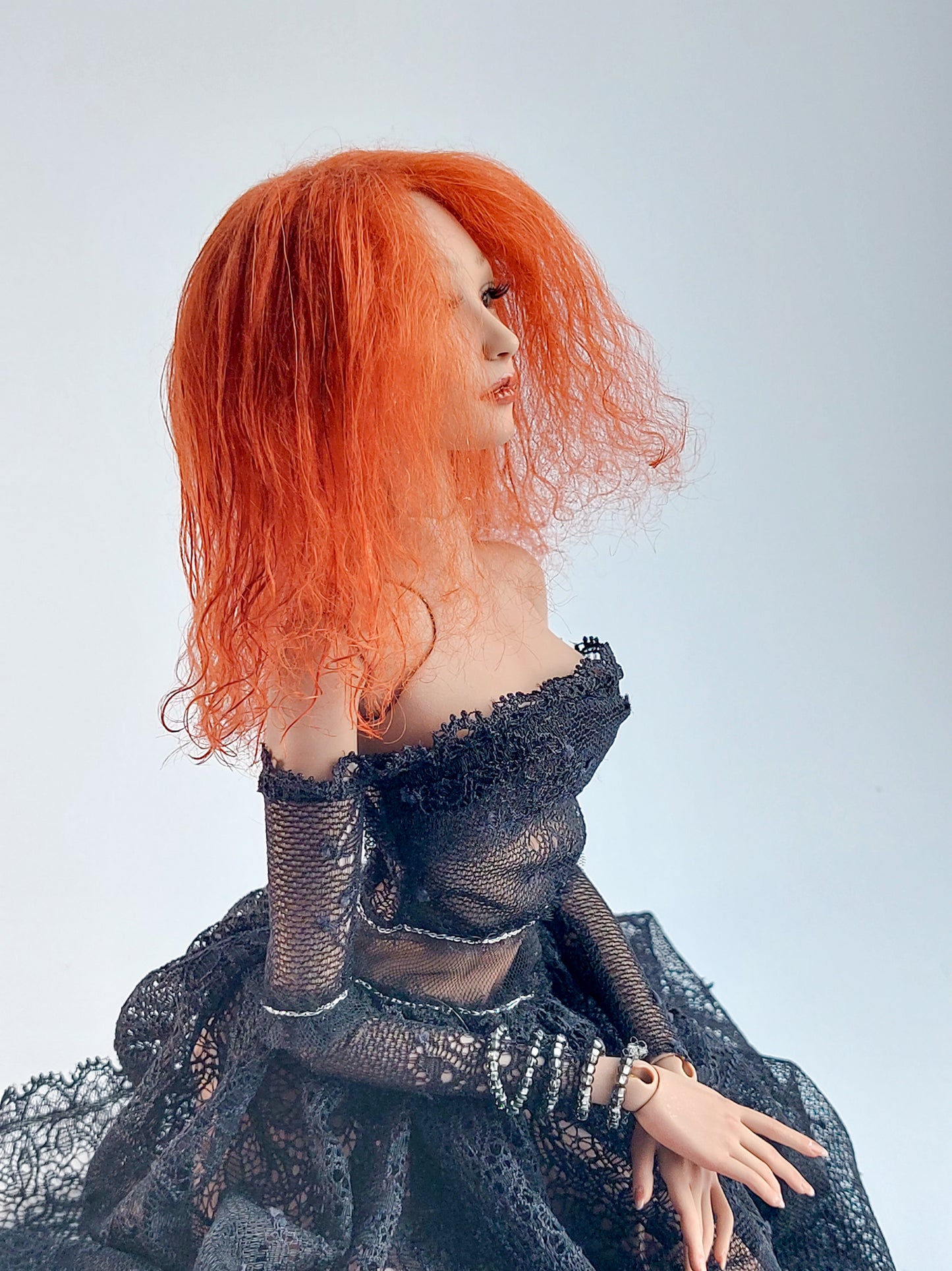 Wig wavy, red, lamb fur