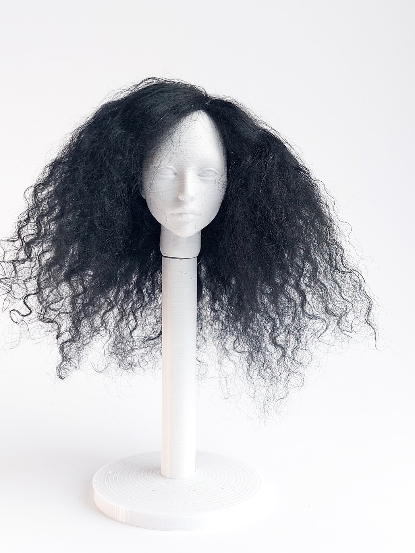 Wig wavy, black, lamb fur