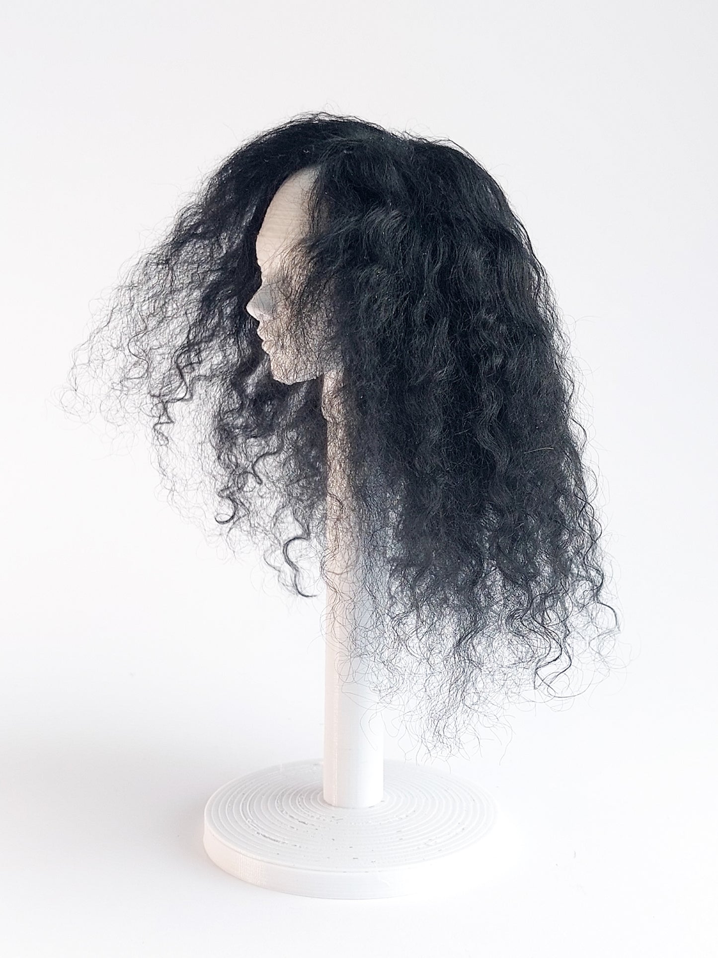 Wig wavy, black, lamb fur