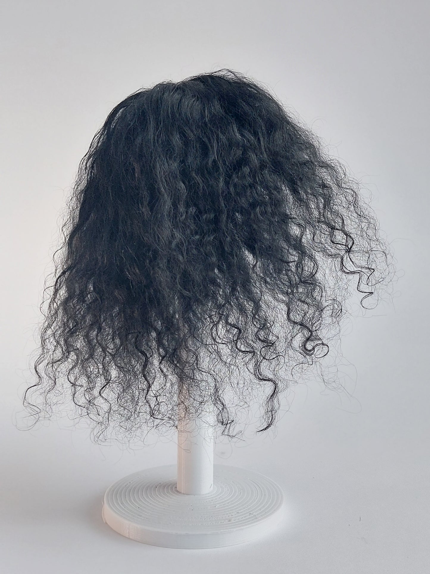 Wig wavy, black, lamb fur