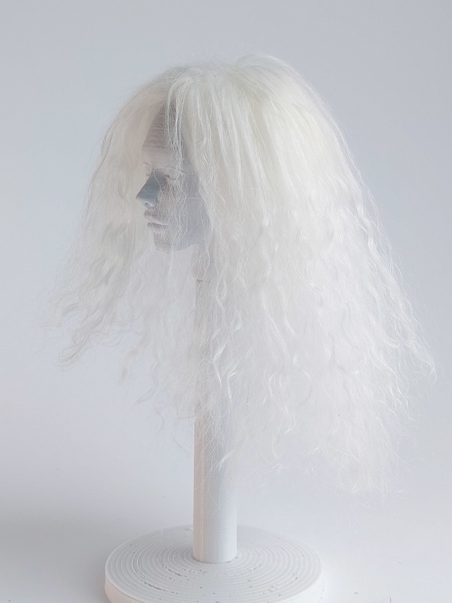 Wig wavy, white, lamb fur
