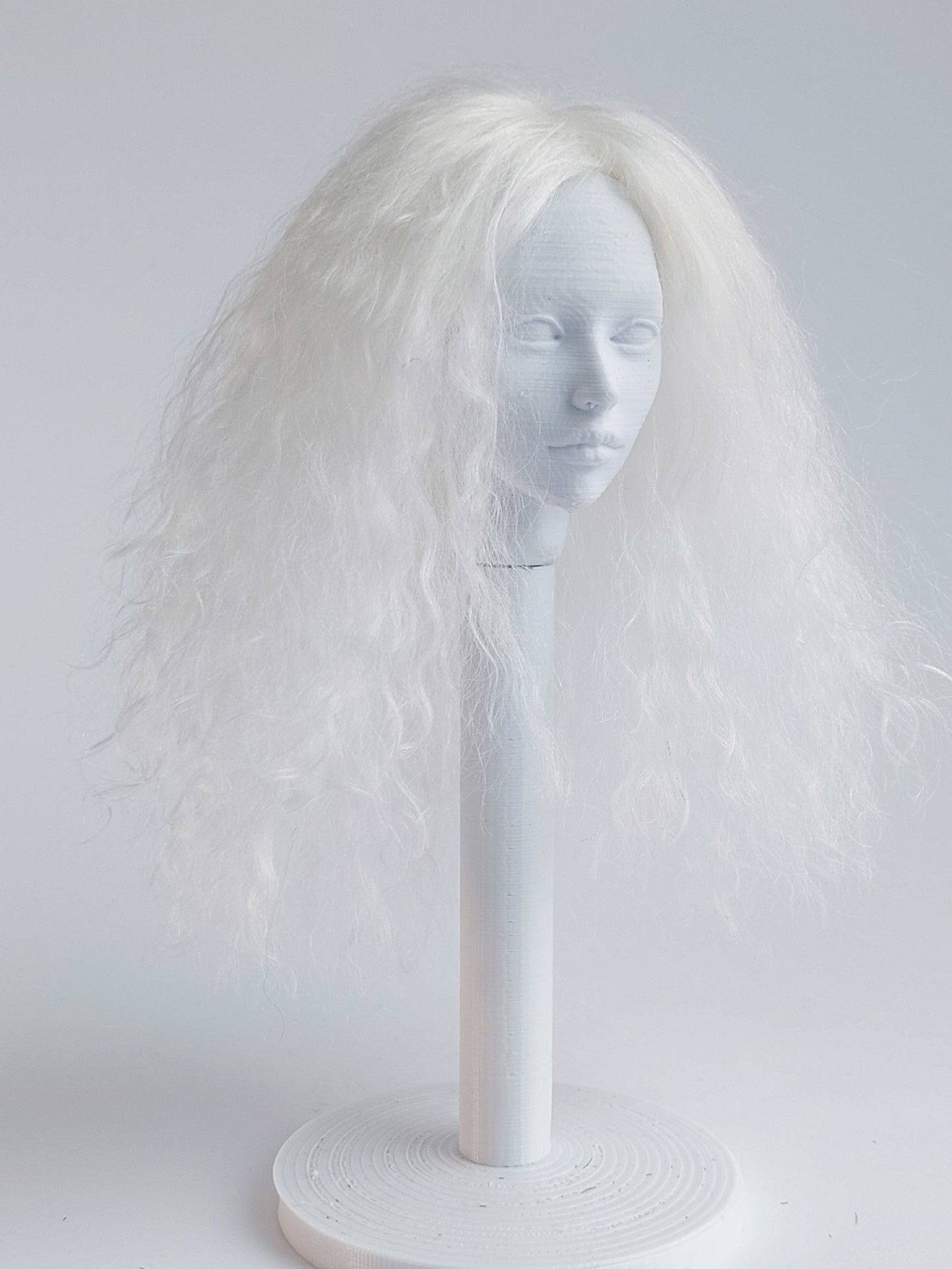 Wig wavy, white, lamb fur