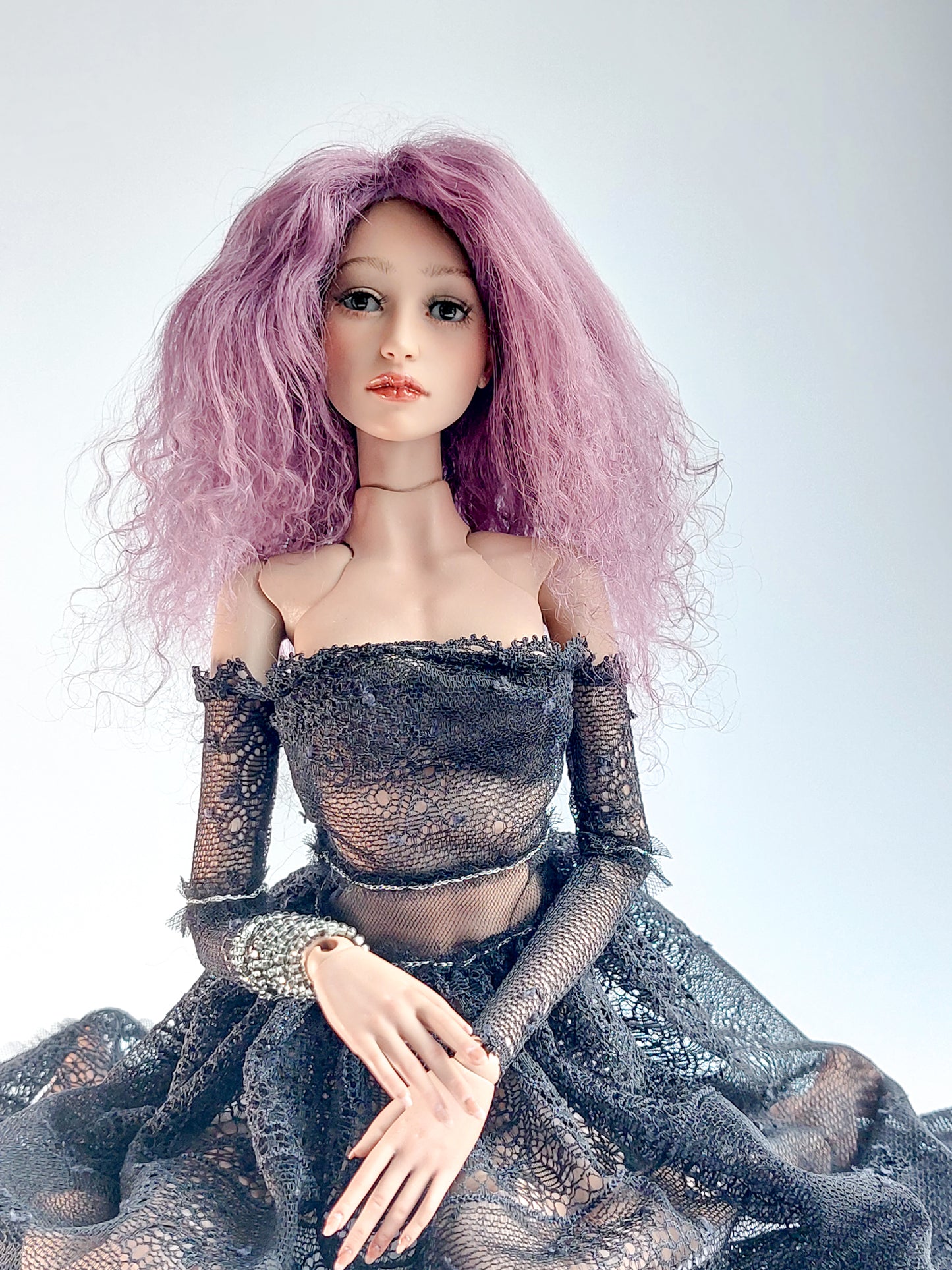 Wig wavy, purple, lamb fur