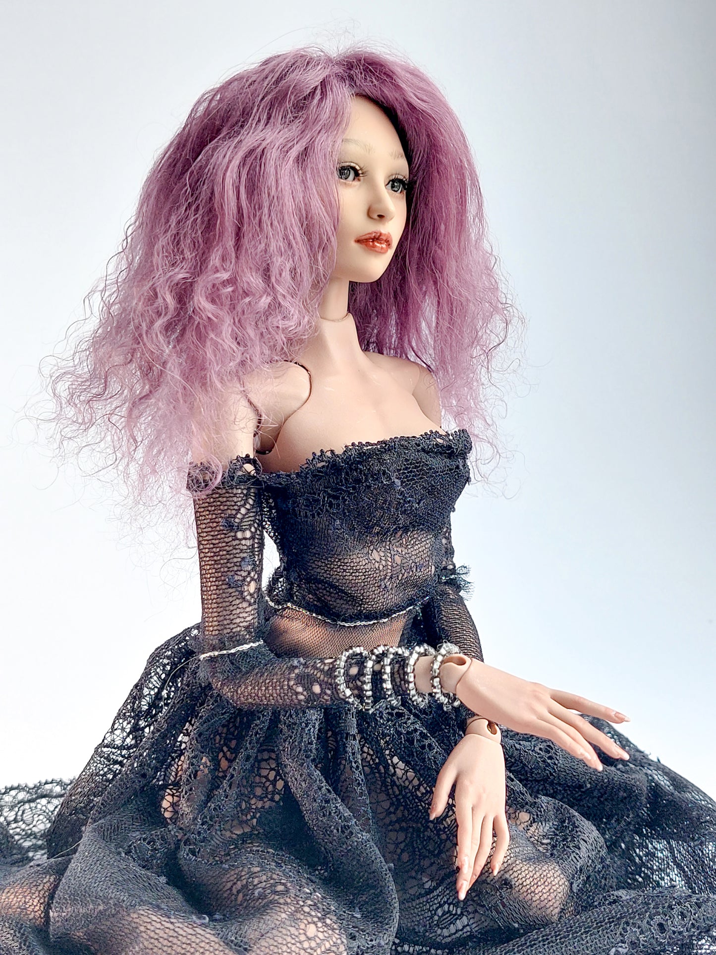 Wig wavy, purple, lamb fur