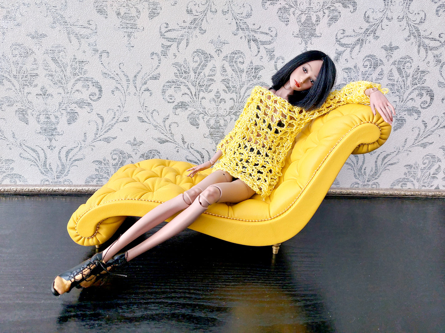 Chaise lounge Wave yellow lether