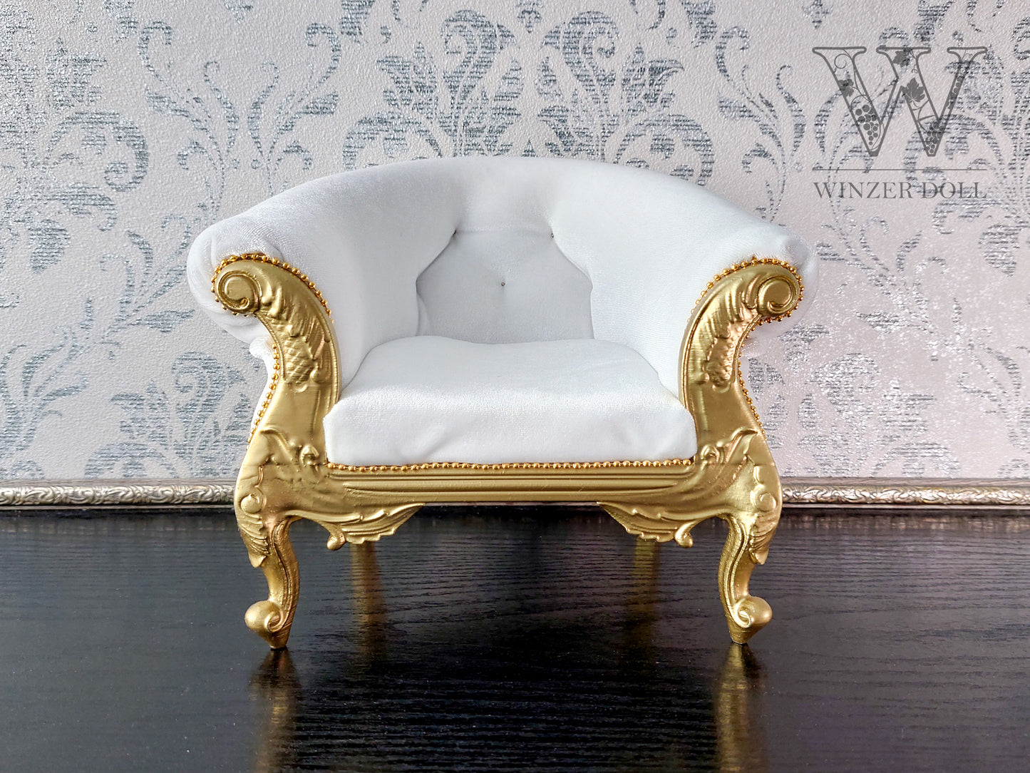 Florence Carved Armchair, gold & white