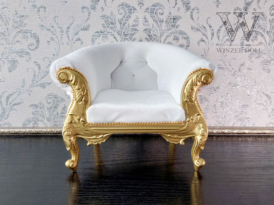 Florence Carved Armchair, gold & white
