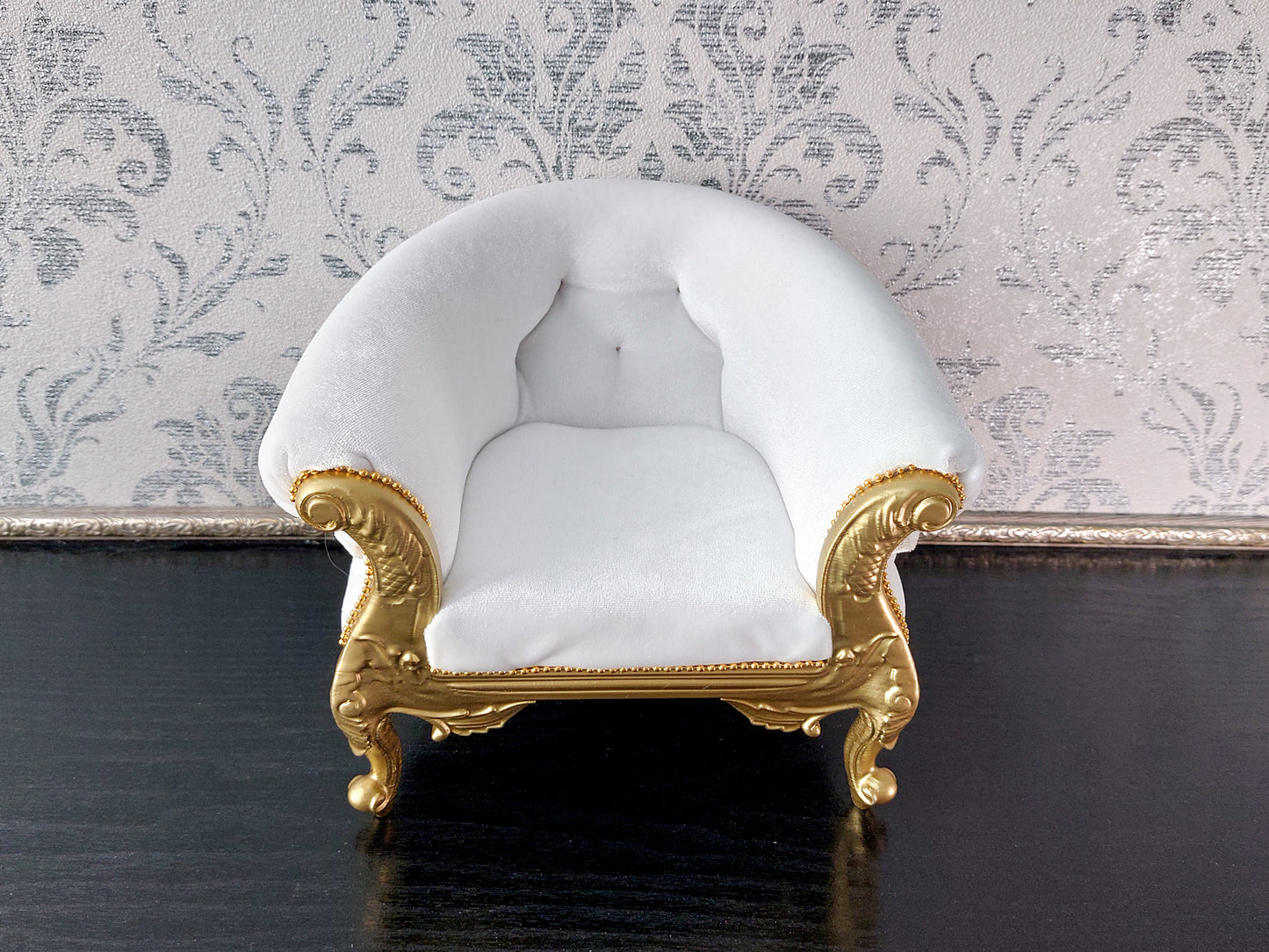 Florence Carved Armchair, gold & white
