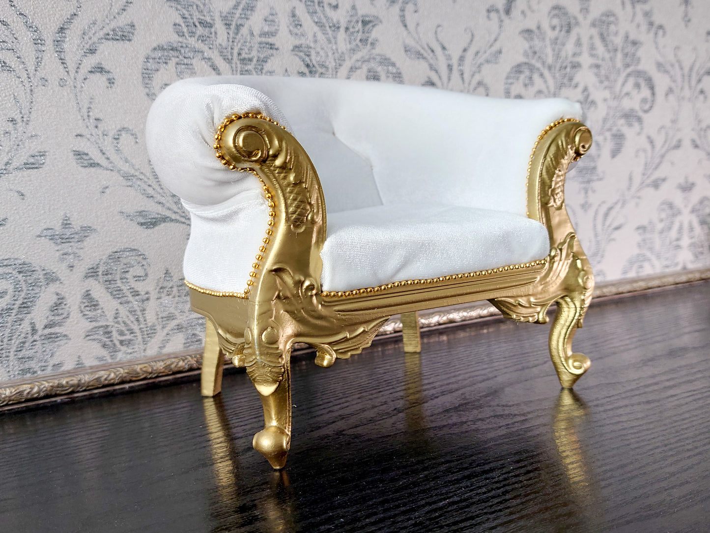 Florence Carved Armchair, gold & white