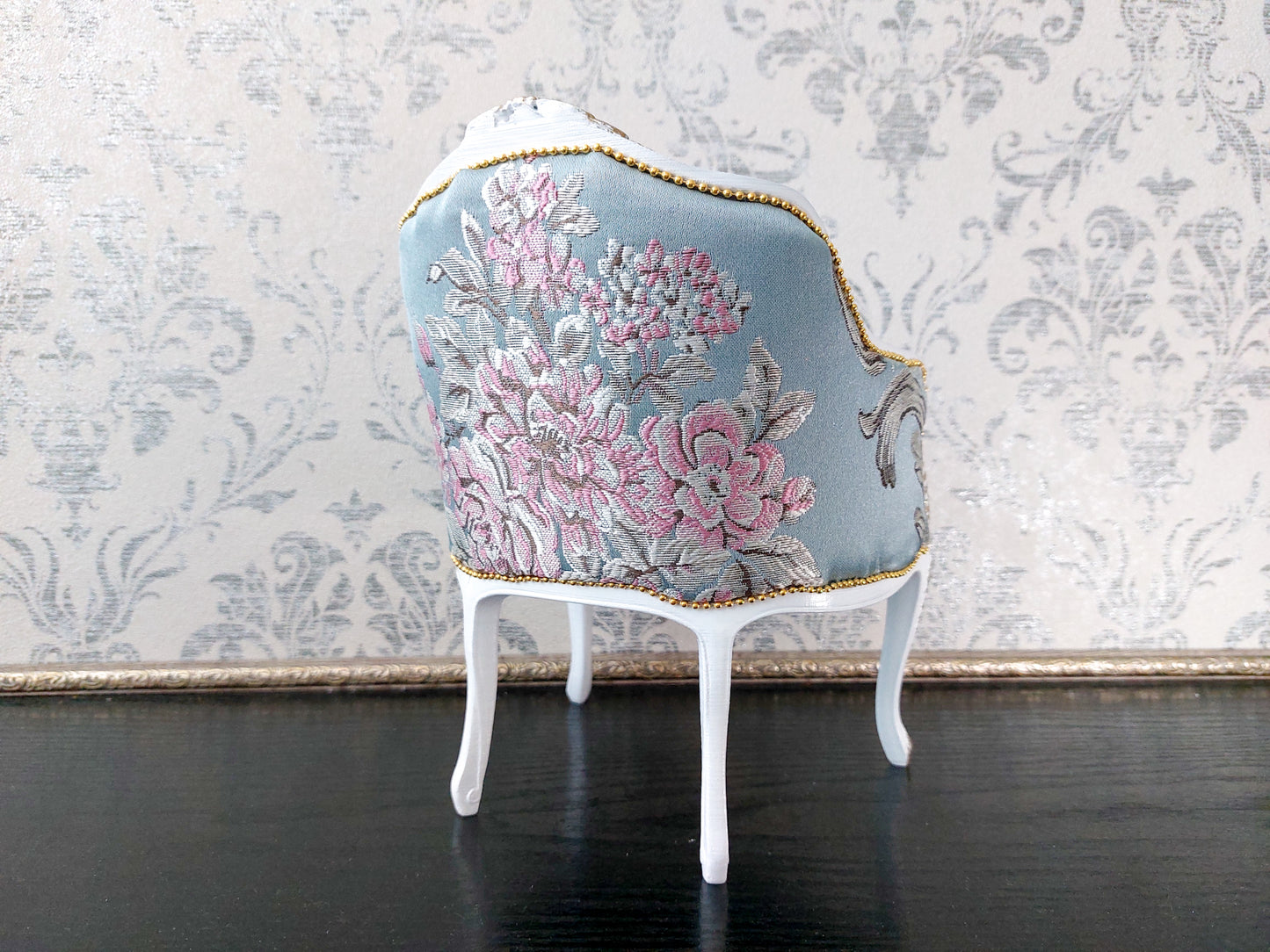 Reserved - 1/4 French armchair white & blue