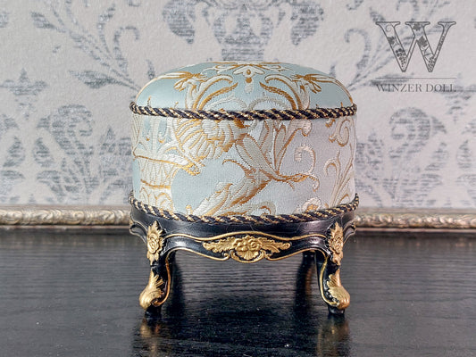 Baroque ottoman for dolls, black & blue