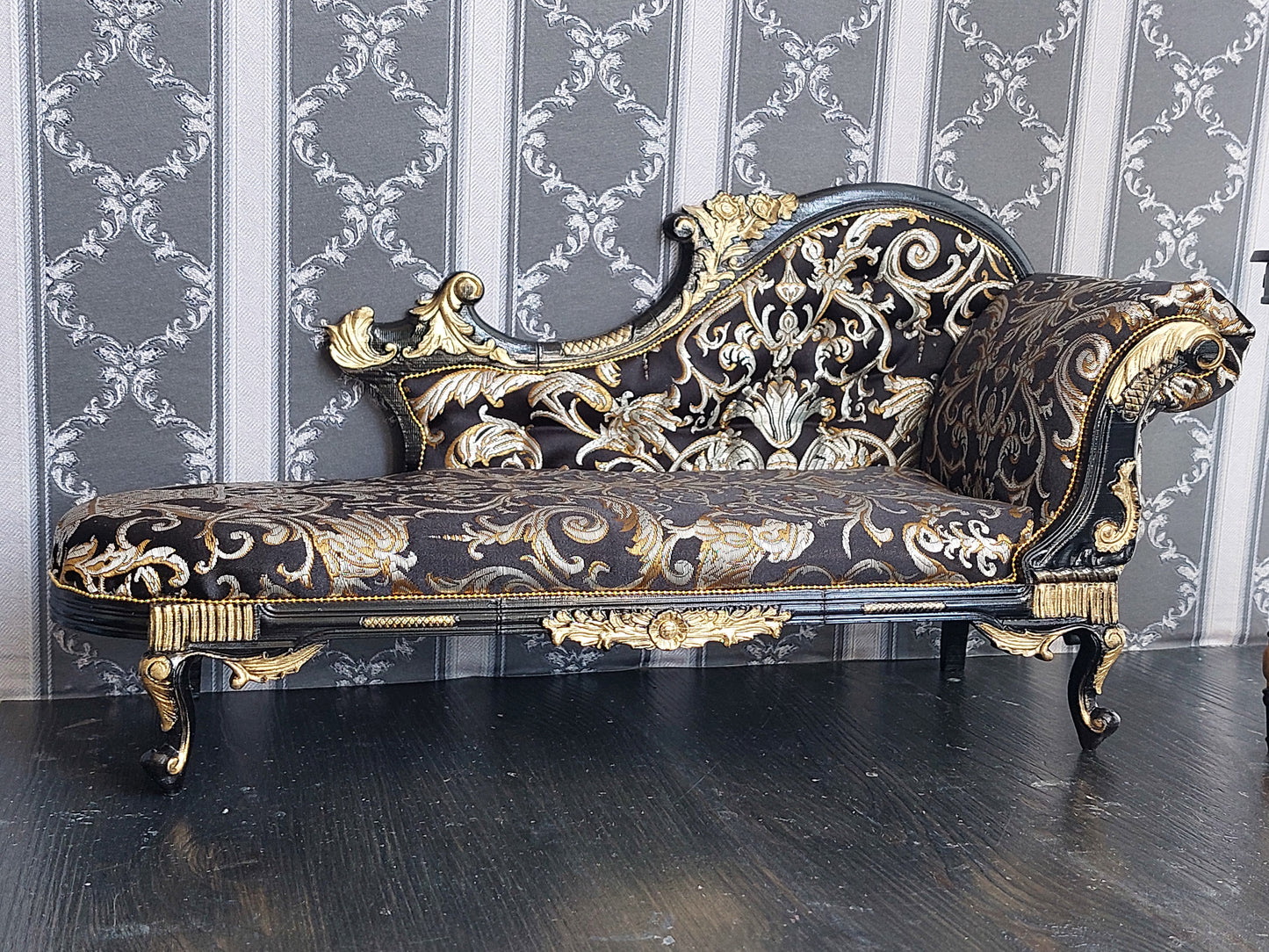 Reserved - 1/4 Chaise lounge, cake table, throne, black & gold