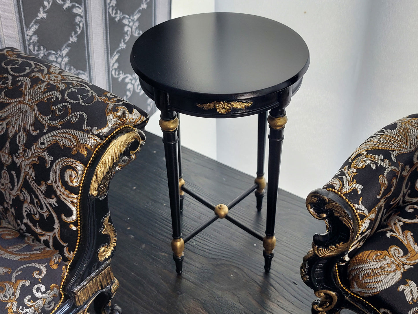 Reserved - 1/4 Chaise lounge, cake table, throne, black & gold