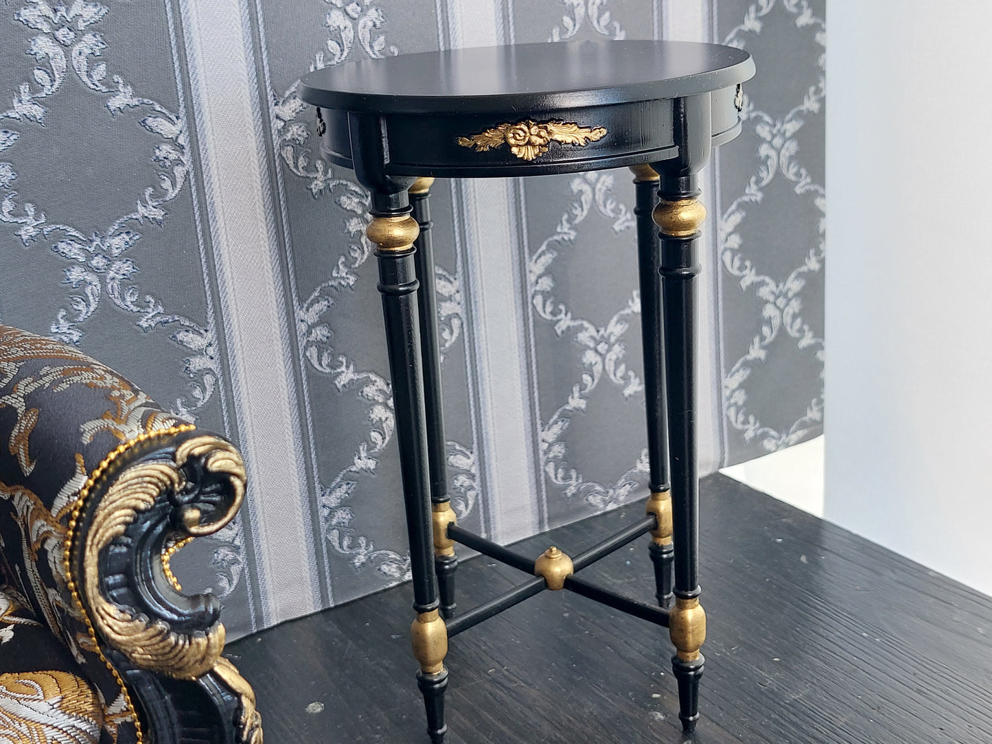 Reserved - 1/4 Chaise lounge, cake table, throne, black & gold