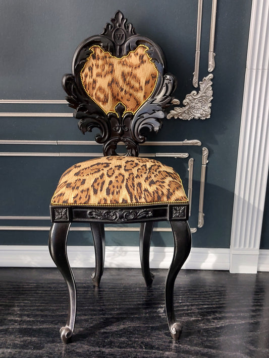 Reserved - 1/4 Cabriole chair black & leopard print