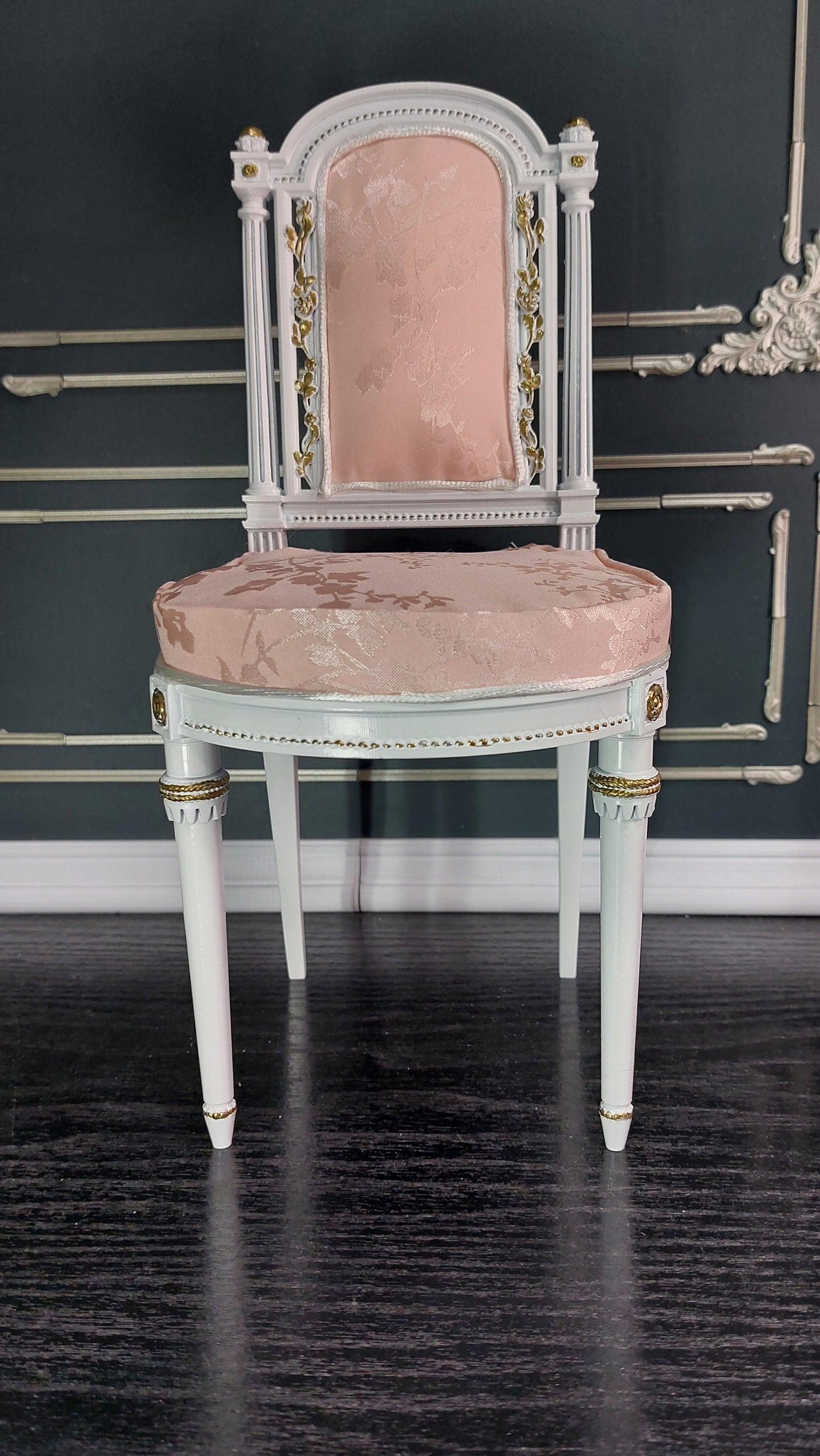 Reserved - 1/4 Marie Antoinette chair white & pink