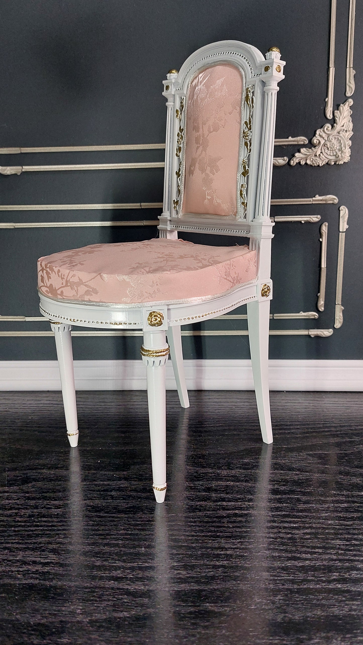 Reserved - 1/4 Marie Antoinette chair white & pink