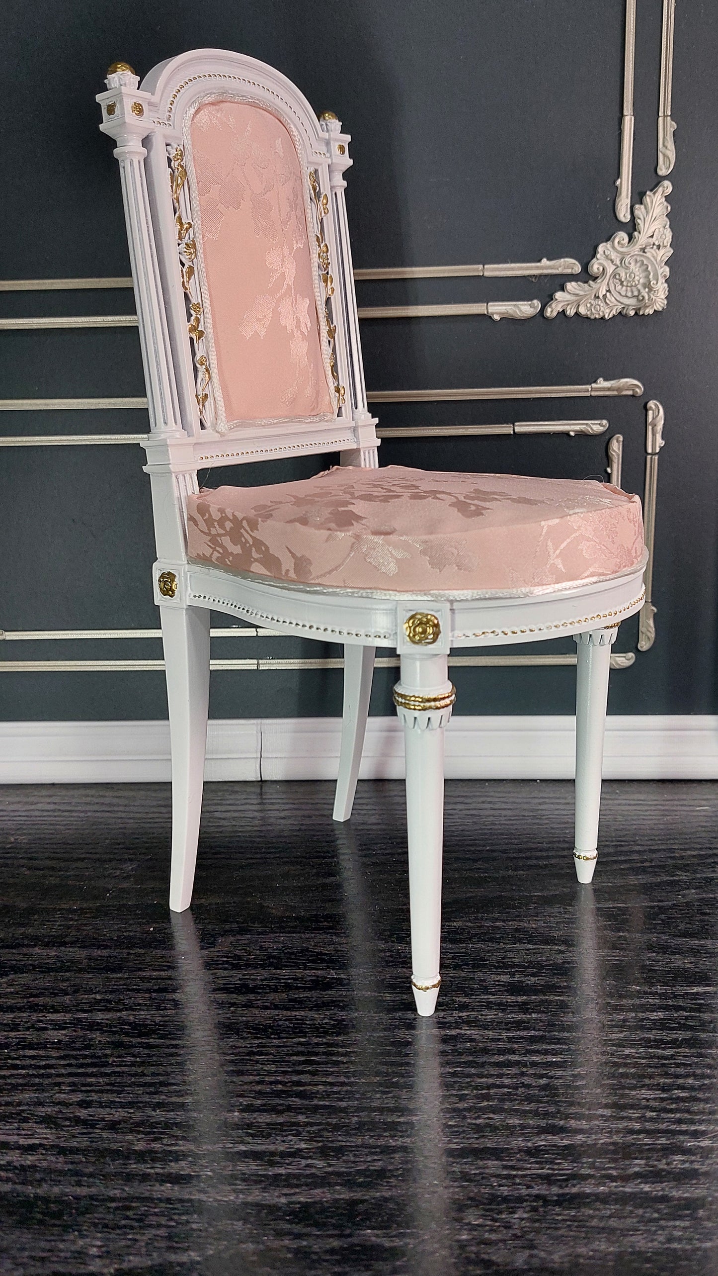 Reserved - 1/4 Marie Antoinette chair white & pink