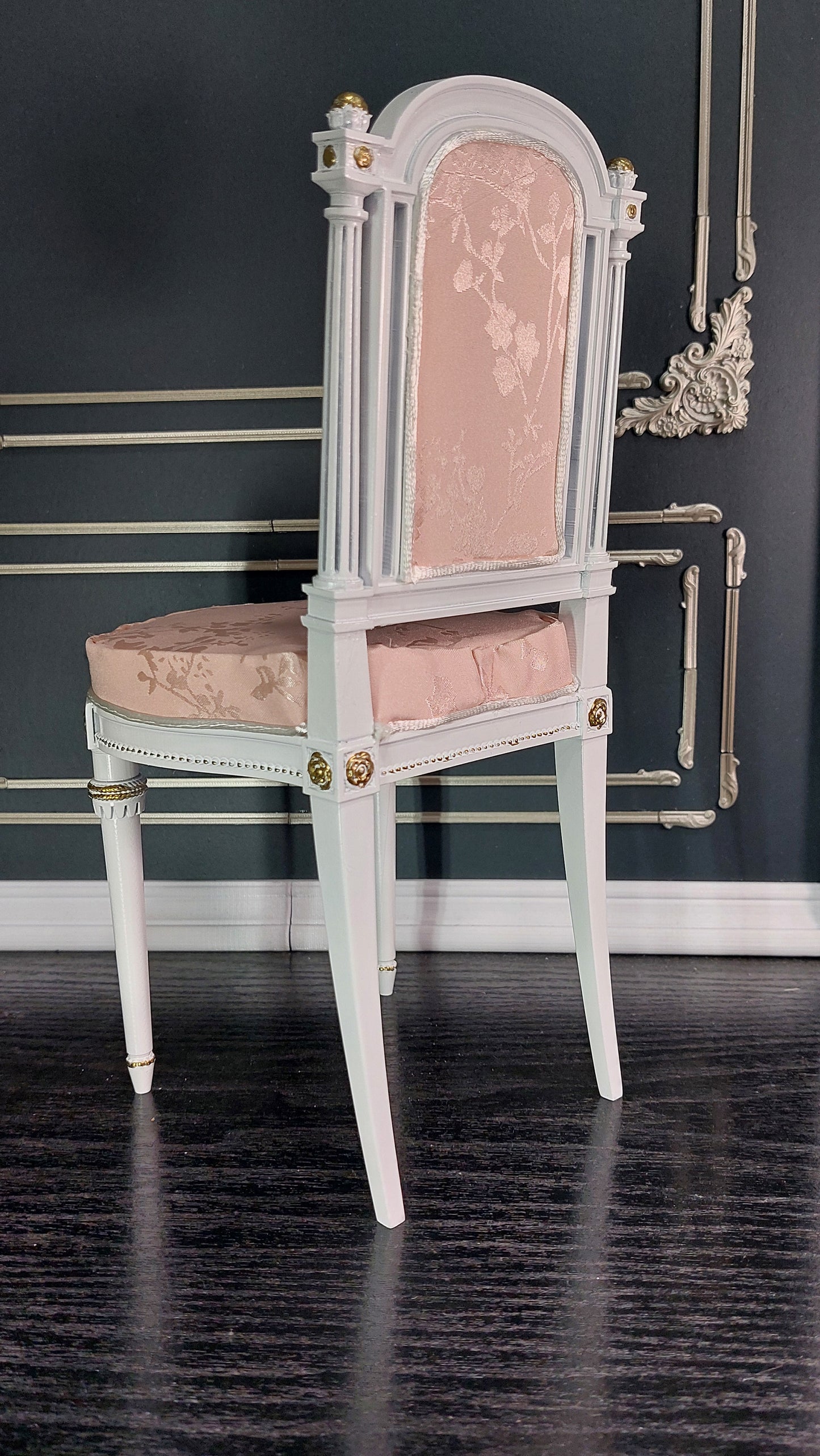Reserved - 1/4 Marie Antoinette chair white & pink