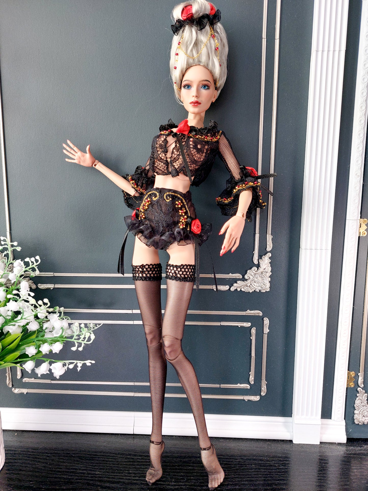 Ready Doll, OOAk, full set, MSD BJD doll, 16'' fashion, modern rococo outfit, by Winzerdoll (layaway)