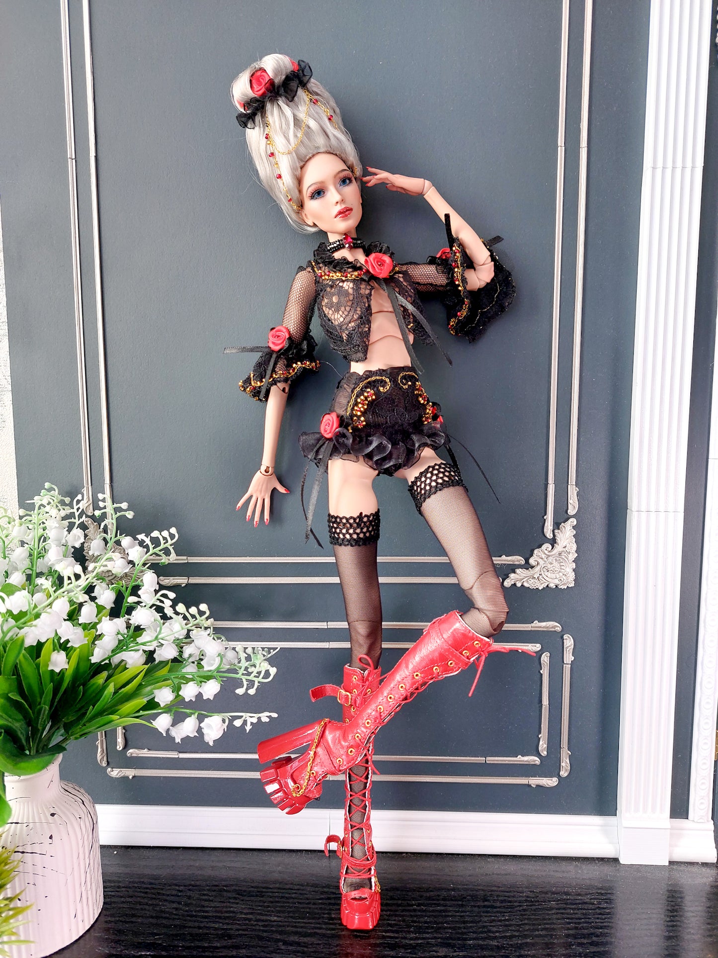 Ready Doll, OOAk, full set, MSD BJD doll, 16'' fashion, modern rococo outfit, by Winzerdoll (layaway)