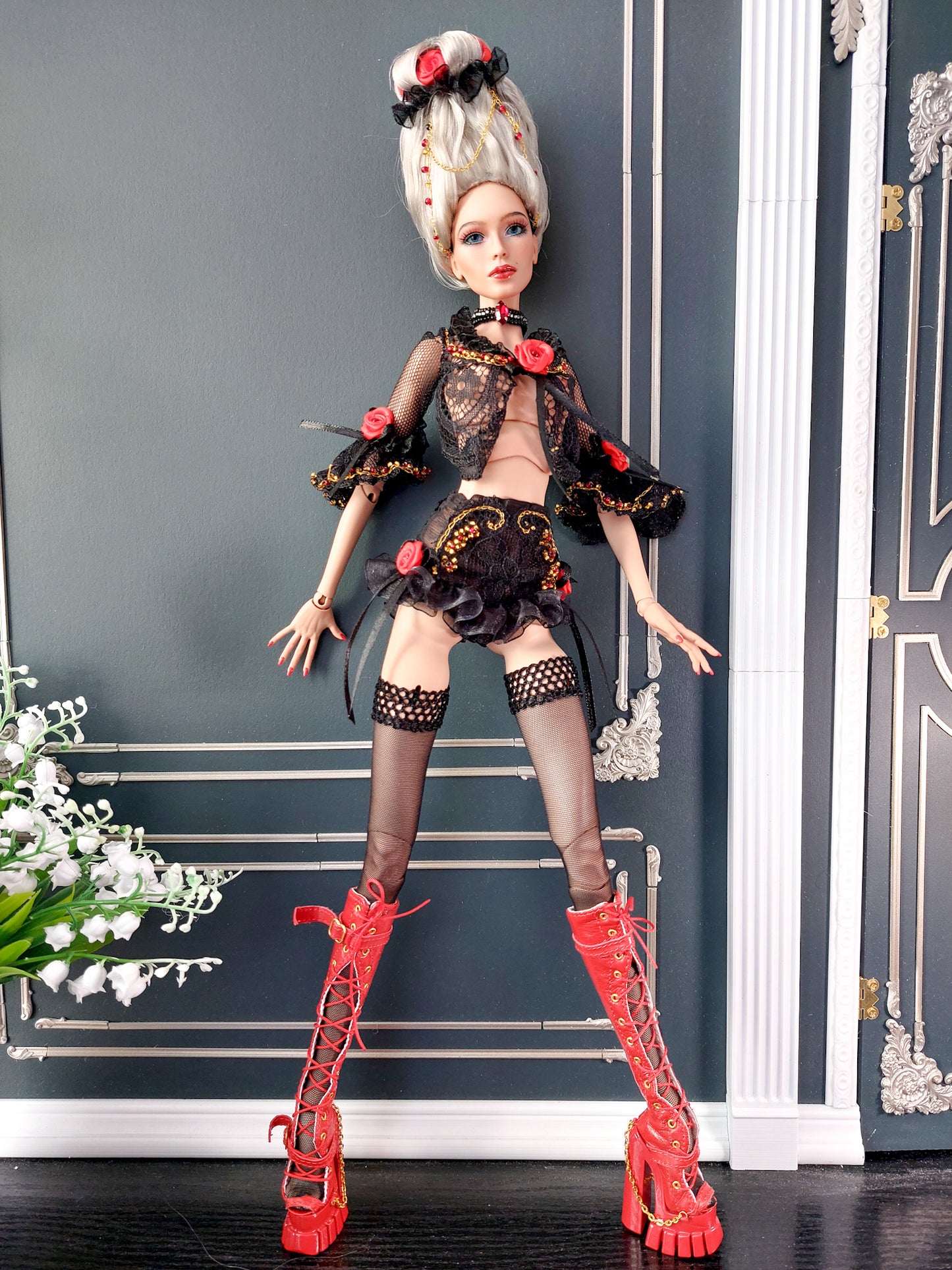 Ready Doll, OOAk, full set, MSD BJD doll, 16'' fashion, modern rococo outfit, by Winzerdoll (layaway)