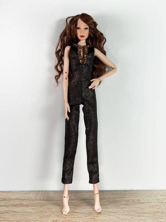 Jumpsuit, black with gold plating